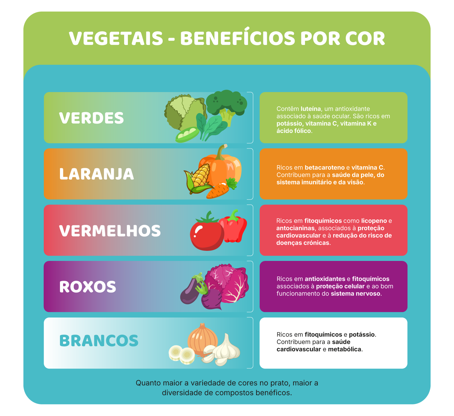 a) Hortícolas e fruta: fibras, fitoquímicos e cor no prato