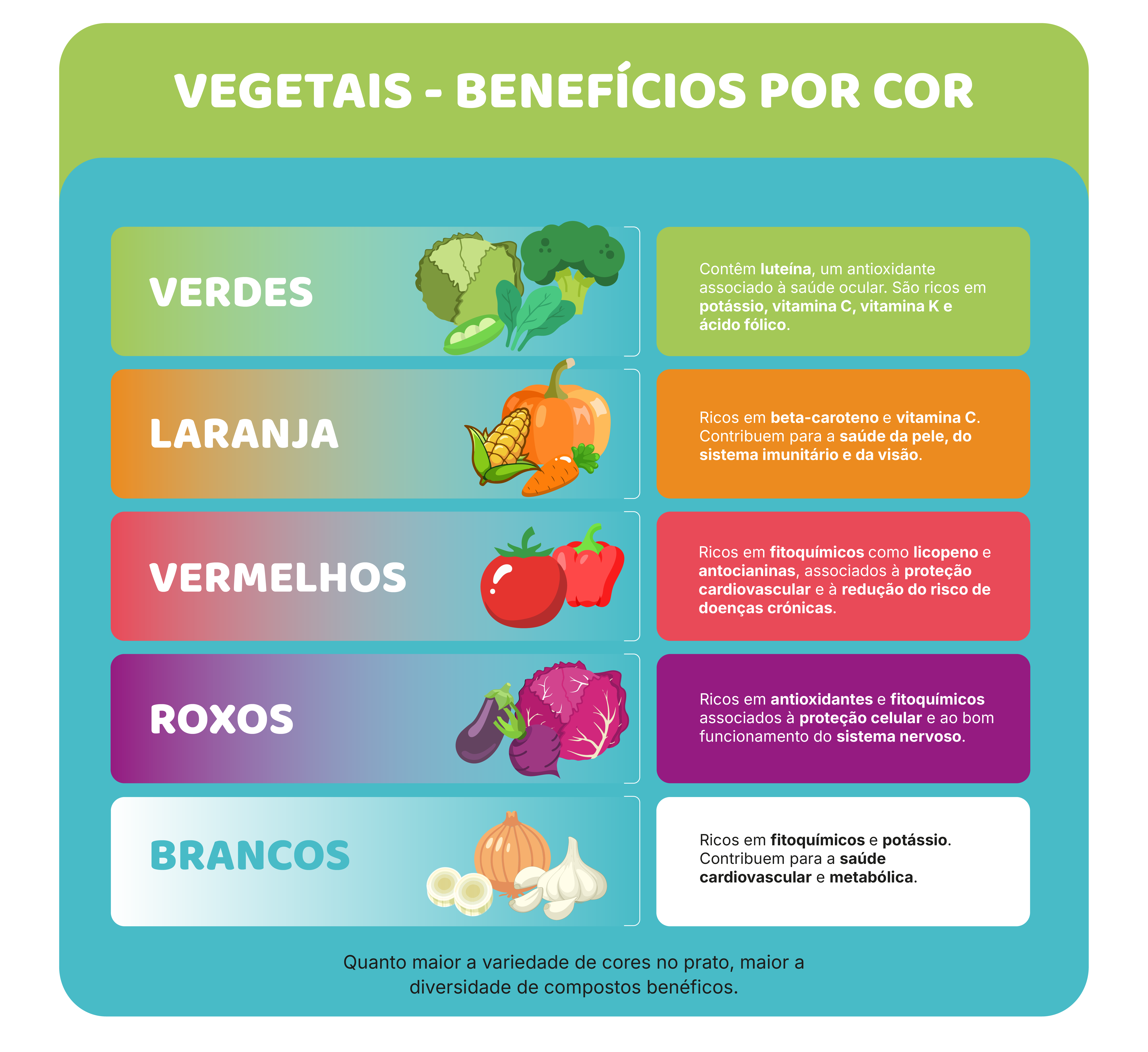 a) Hortícolas e fruta: fibras, fitoquímicos e cor no prato